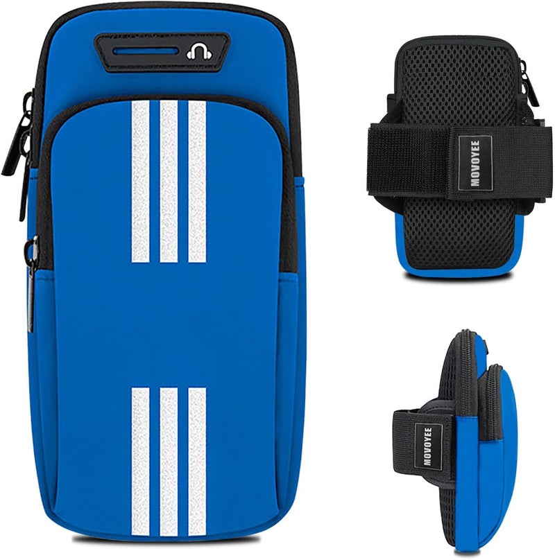 MOVOYEE Armband Cell Phone Holder for Running Arm Band iPhone 16 15 14 13 12 11 Pro Max 16e Xs Xr X Plus SE Mini Samsung Galaxy Ultra Note Airpods Pouch Women Men Kids,Runner Gym Walking Arm Bag Blue - Image 1